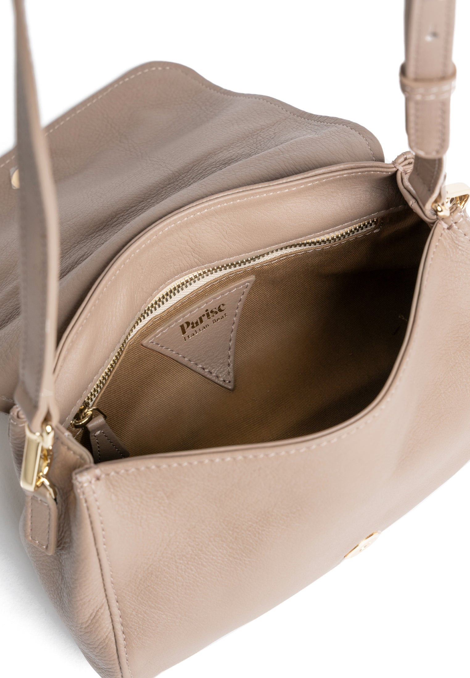 Parise 47 bag open, revealing lined compartments