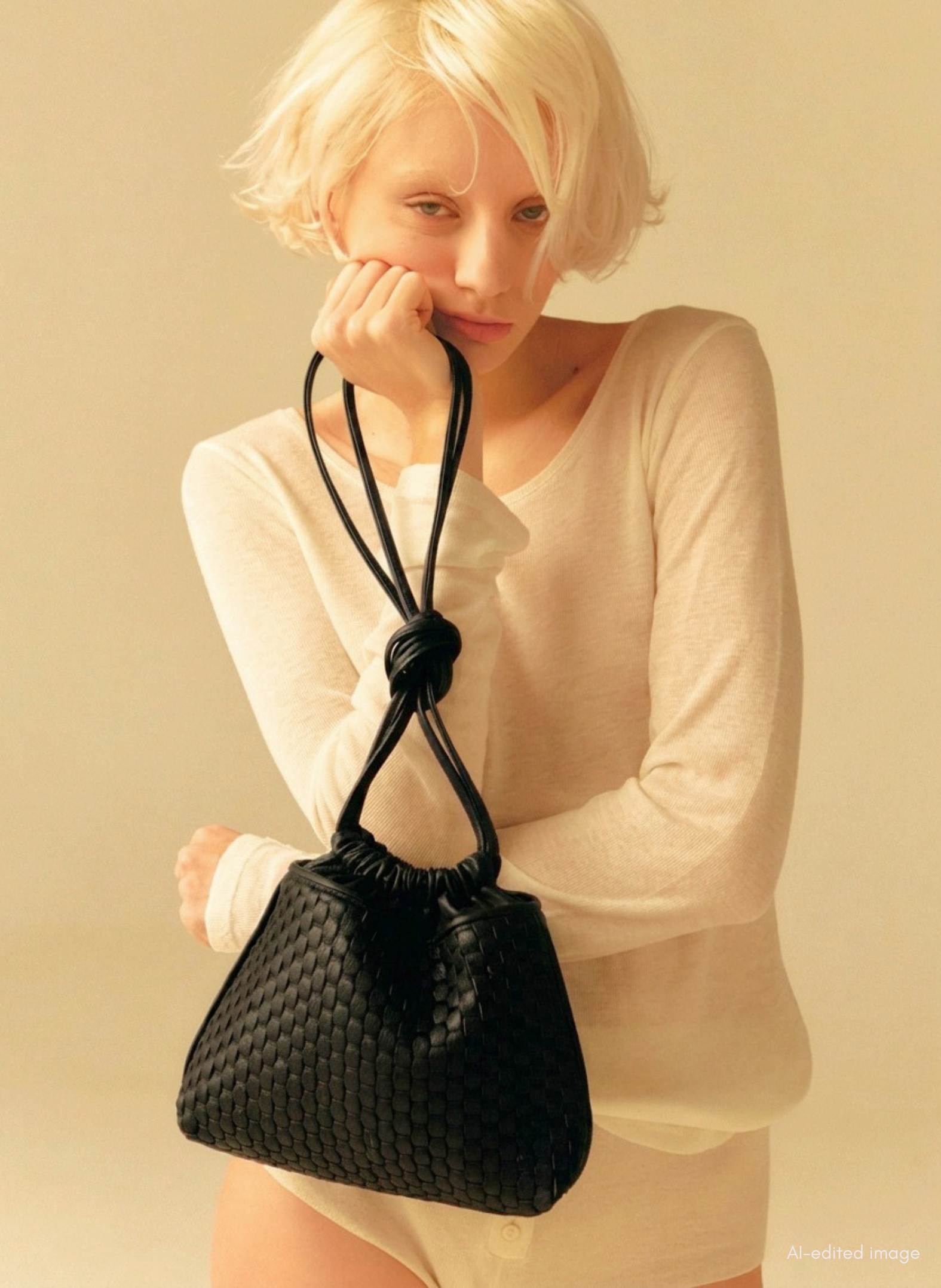 "828" Pouch aus gewebtem Leder Schwarz
