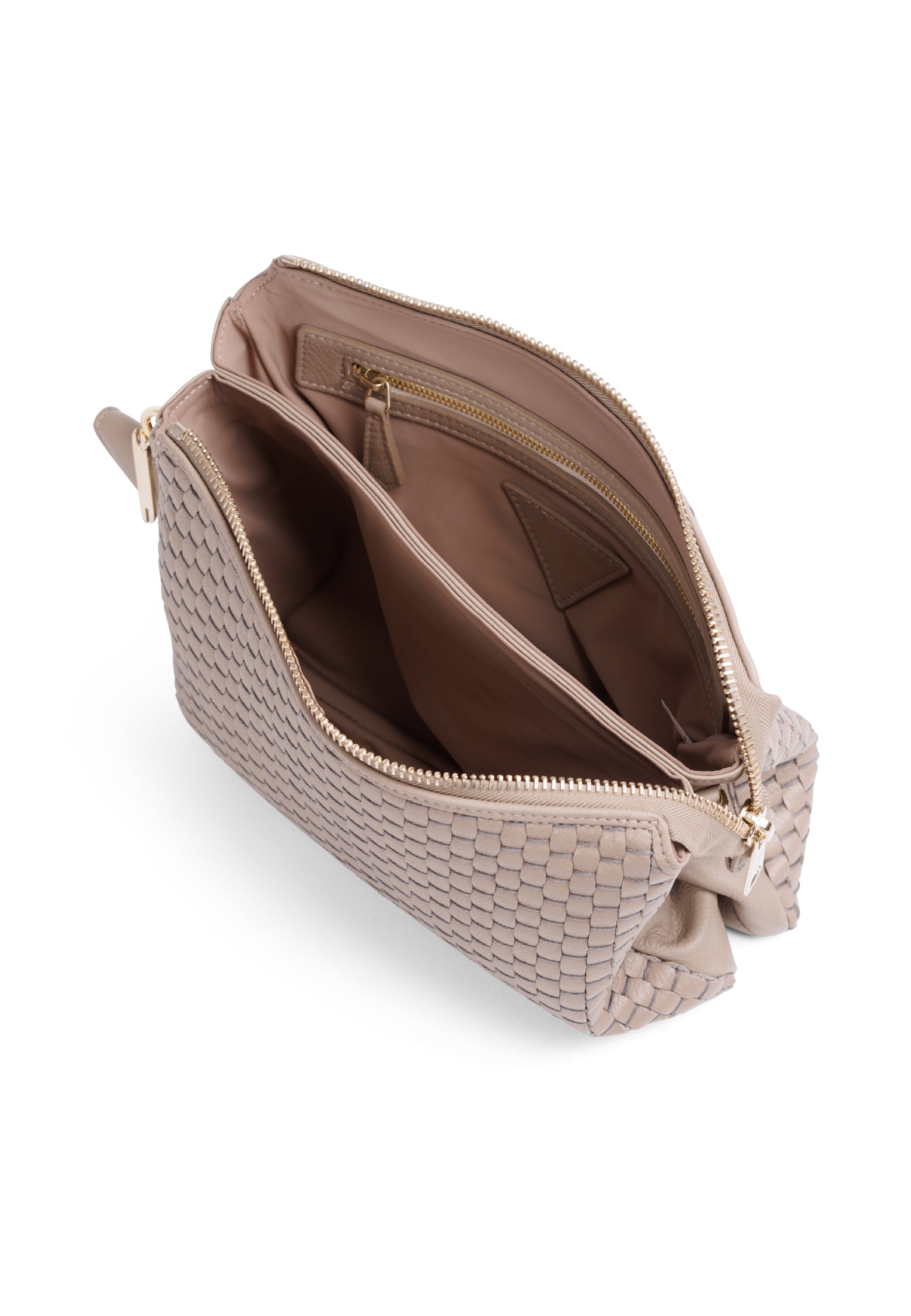 Interior view of the 21 Crossbody Bag in Acacia, with premium leather lining and functional pocket.