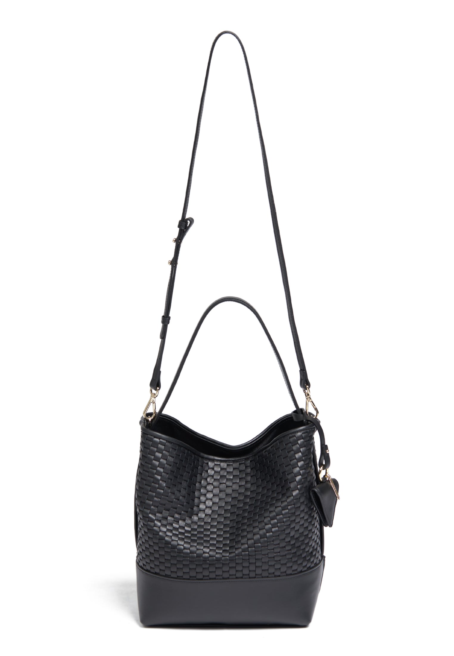 Front view of the Parise 51 Large Bucket Bag, showcasing its adjustable and removable shoulderstrap.
