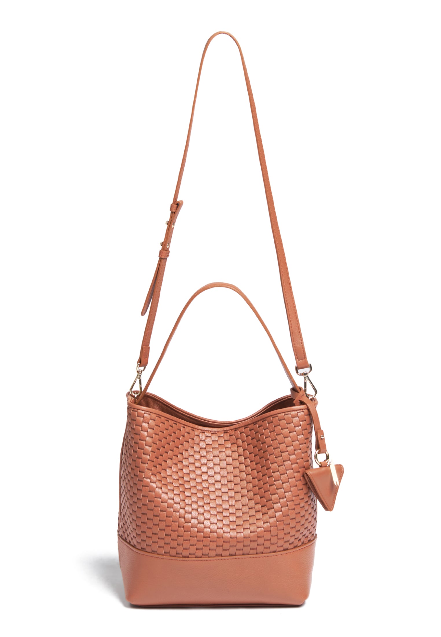 Parise 51 Large Bucket Bag front view showing the adjustable and removable shoulder strap in its full length.
