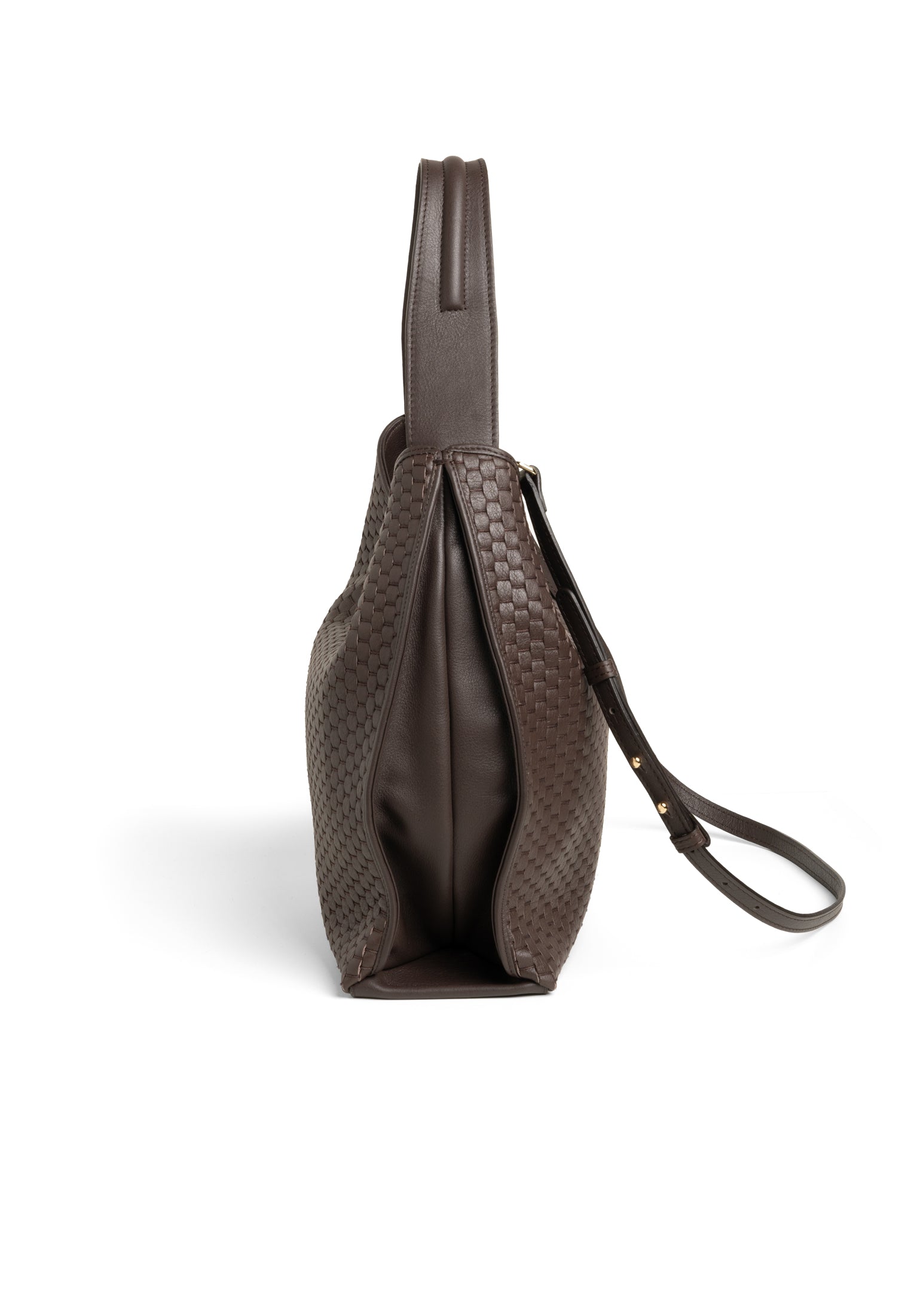 Side view highlighting the bag’s soft structure and craftsmanship.