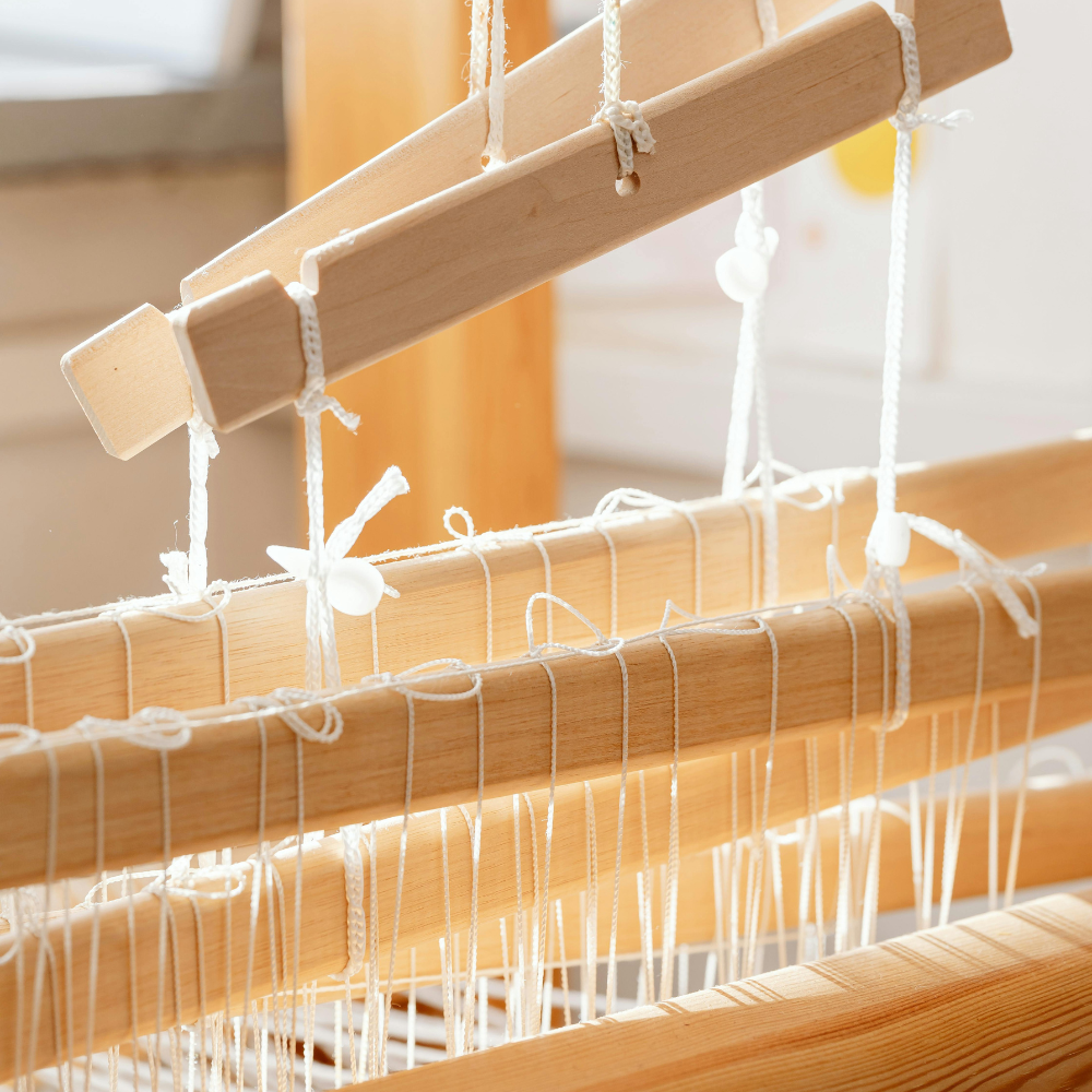 A detail of the ancient treadle looms used by Parise to weave leather