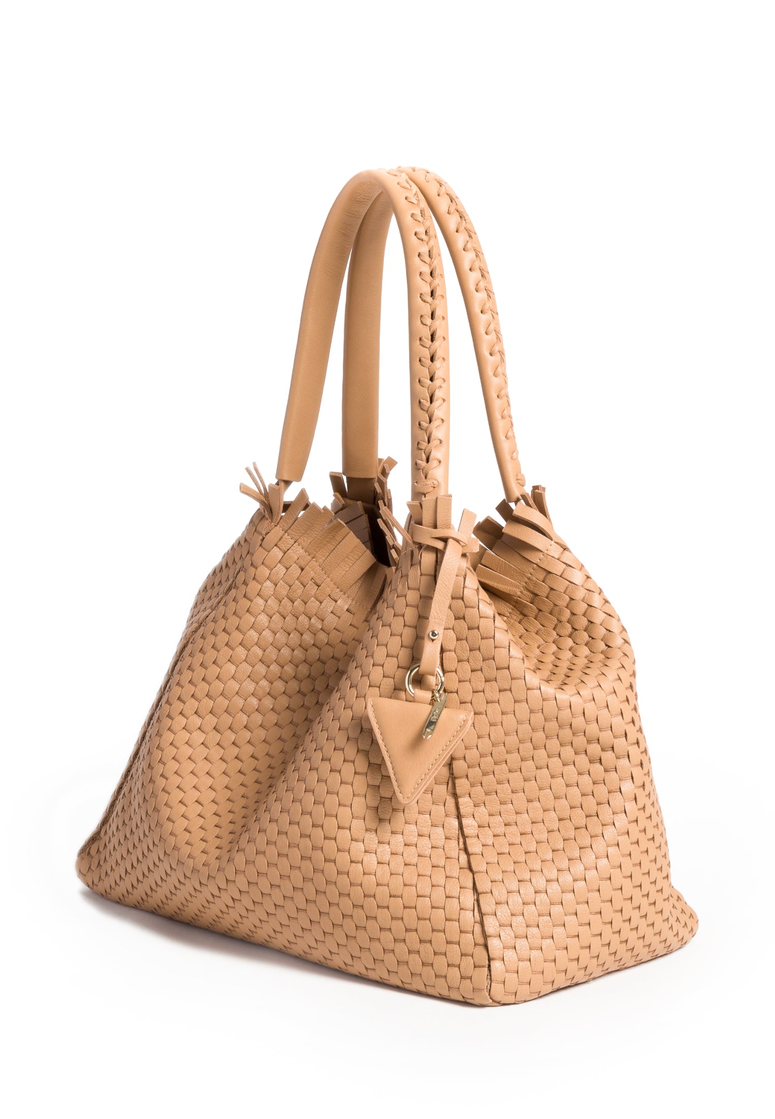 Side profile of the 09 Regular bag, highlighting its structured silhouette and warm tone