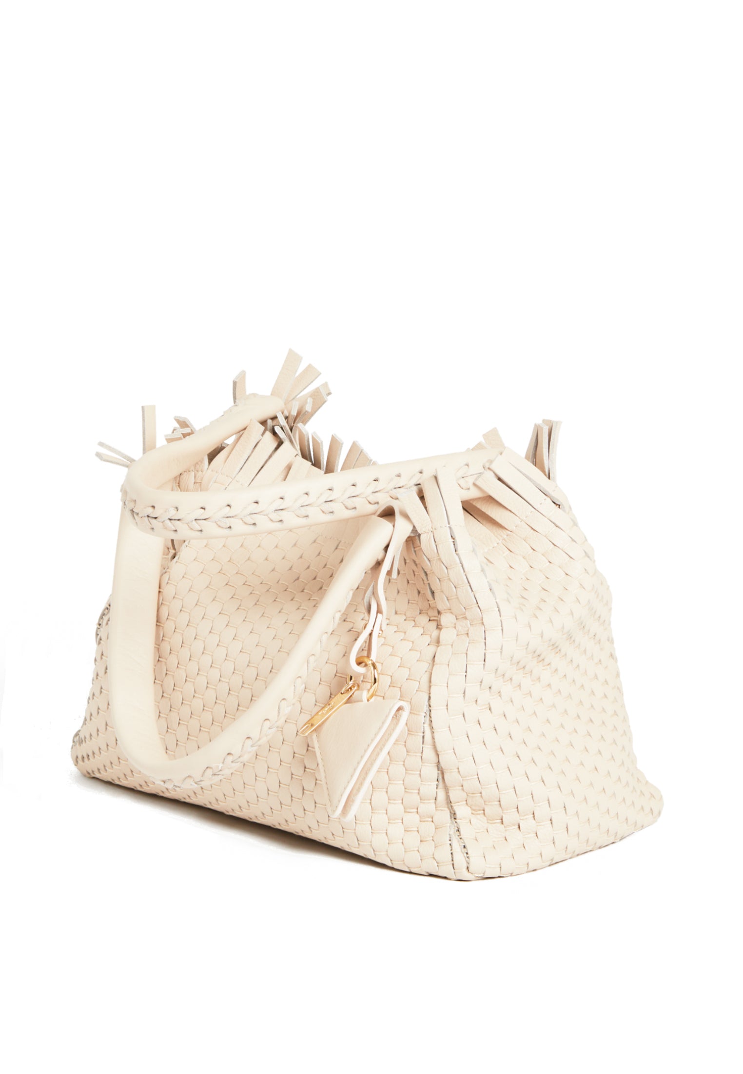 Side profile of the 09 Small Butter  bag, highlighting its structured silhouette and warm beige tone
