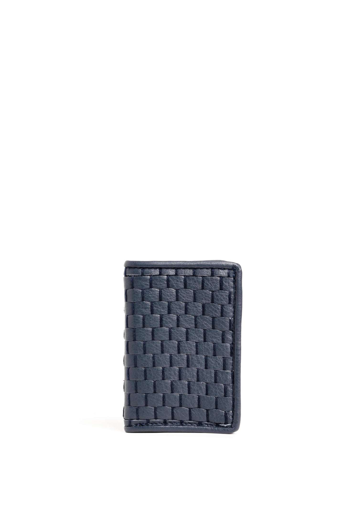 Compact leather cardholder with four slots, front view.